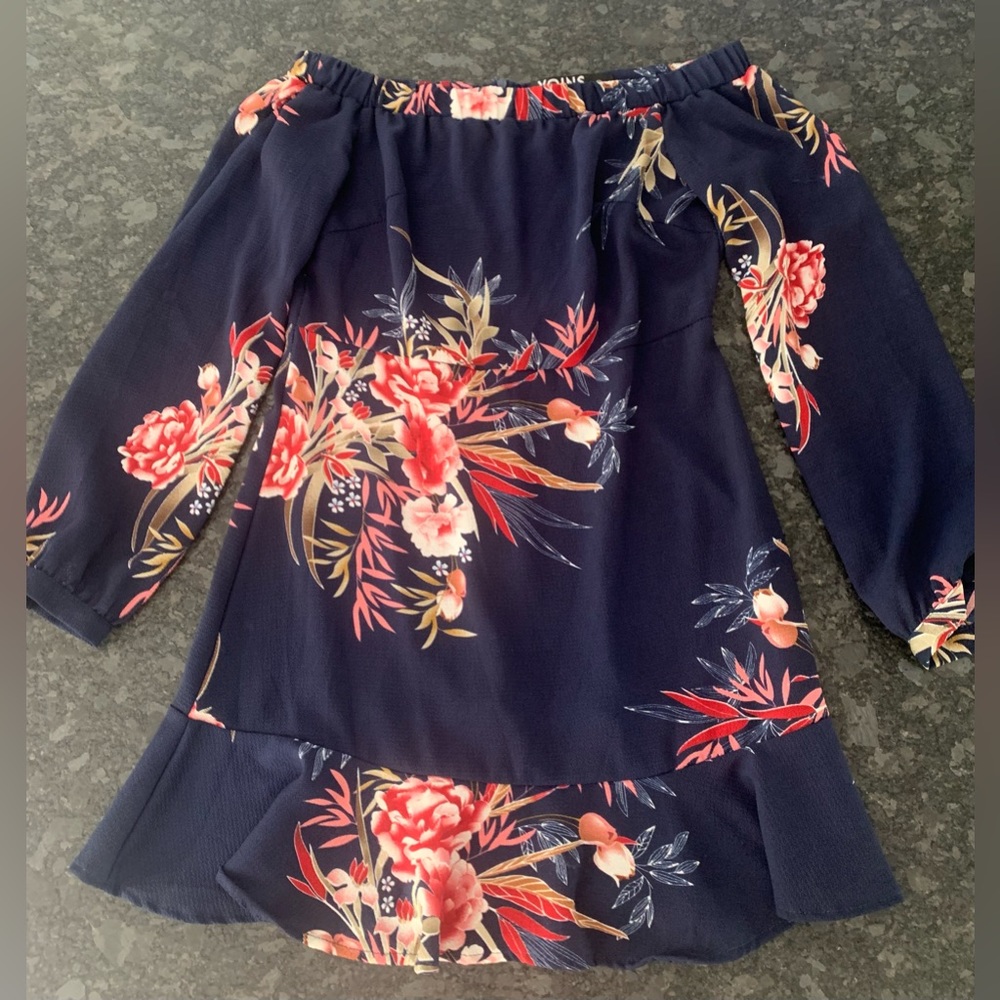 Off-shoulder floral long-sleeve dress Navy sz S